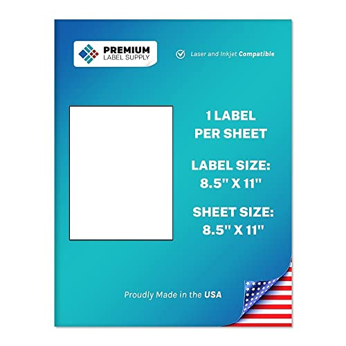 Premium Label Supply White Sticker Full Sheet Shipping Labels - 8.5"" x 11"" - Laser/Inkjet Compatible - (1 Label/Sheet), 100 Sheets - Letter Size - Image 1